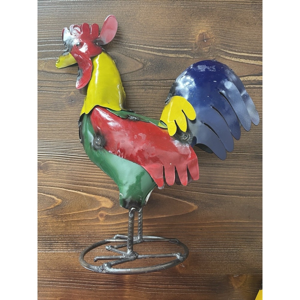 Rustic Vibrant Colored Metal Rooster 12" Tall Yard‎ Art or Home Decor Sculpture